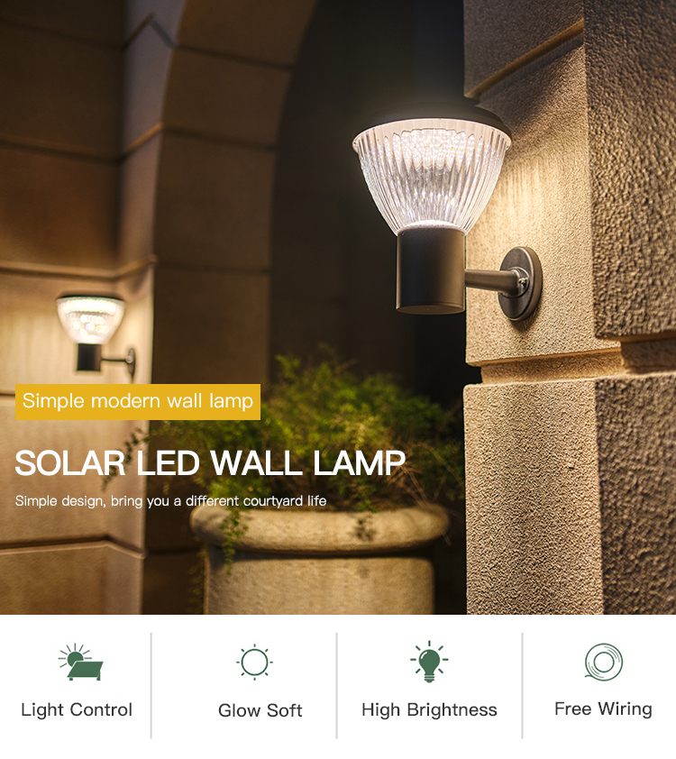 3000K Aluminum Solar Sensor Wall Lamp Light Optically Controlled For Outdoor Garden
