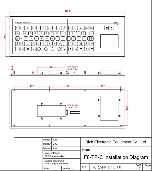 Lightweight Industrial Membrane Keyboard Explosionproof With Touch Pad 660g