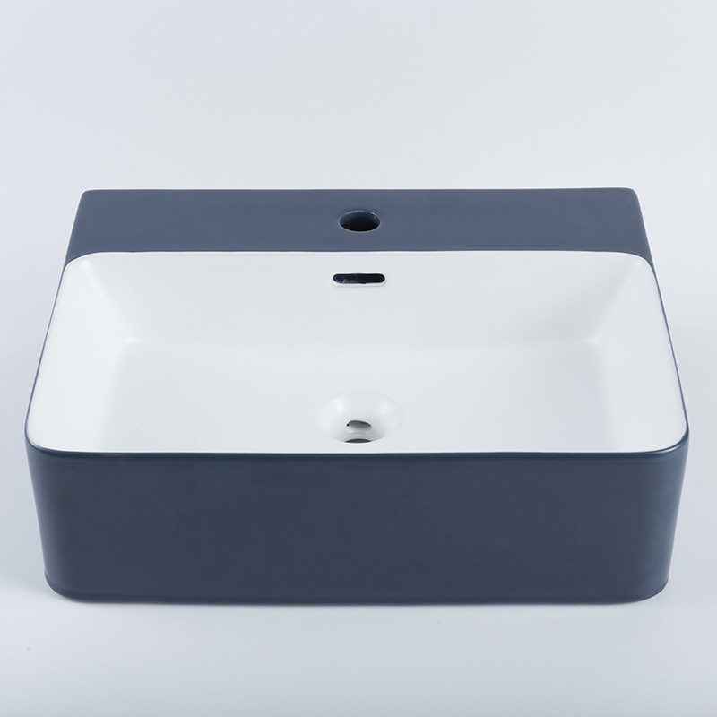 Easy Install Counter Top Bathroom Sink Polished Surface Blue Rectangular Hand Basin