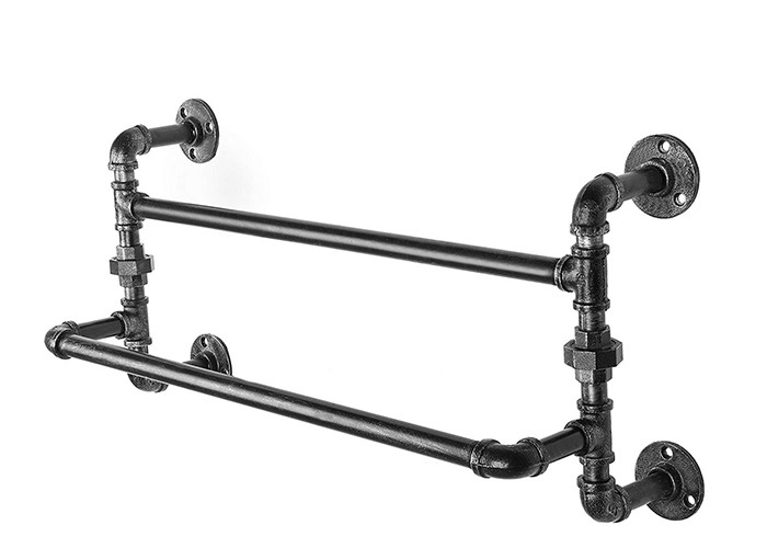 Wall Mounted 22 Inch Industrial Pipe Coat Rack Malleable Iron Pipe Towel Bar