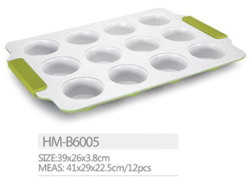 Ceramic Coated Non-Stick Round Cake Mini Muffin Pan 6cups 12cups with silicone handle