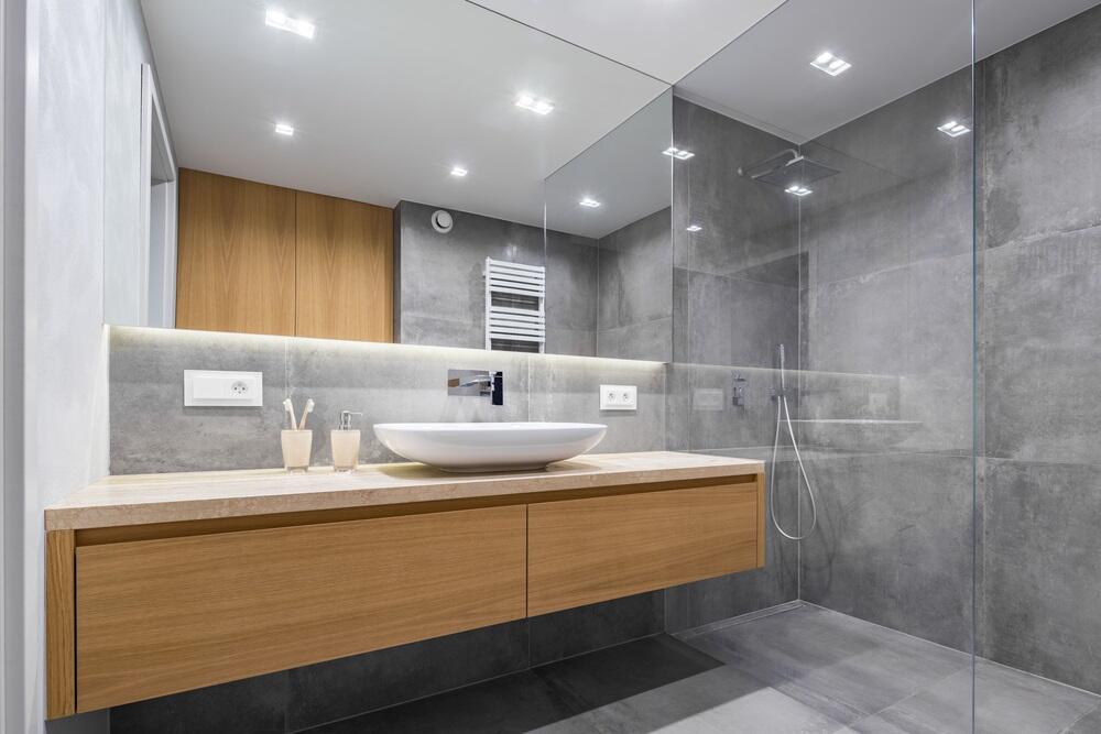 PVC Bathroom Hotel Vanity with Double Sinks and Handle-Free Design 38-46 in Width