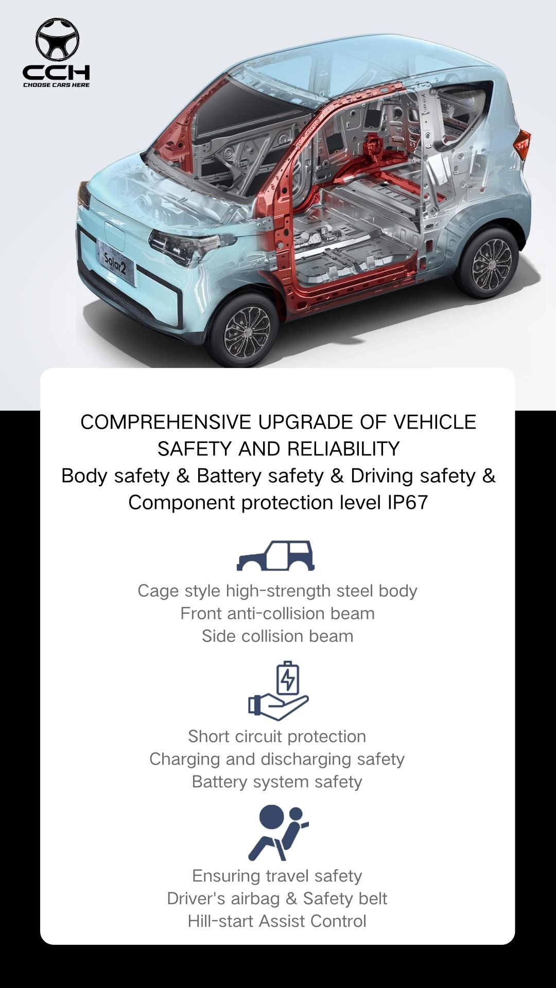 2024 CCH Solar-Powered Electric Mini Car with RHD Driver's Position and Compact Size