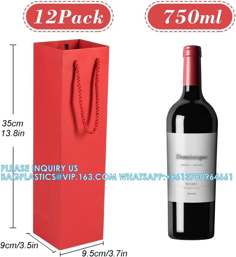 Package Thick Kraft Paper Wine Tote Gift Bags For 1 Bottle, Sturdy Paper Wine Gift Bags With Handles