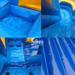 Commercial inflatable bouncy castle with double slide and removable banner