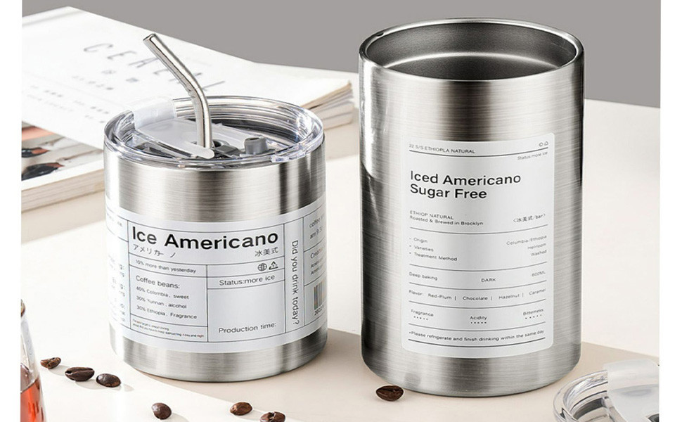 20OZ Insulation And Cooling Ice Cream Cup , Simple Office Portable Car Straw Water Cup , Vacuum Double-Layer 304 Stainless Steel Cold And Hot Drink