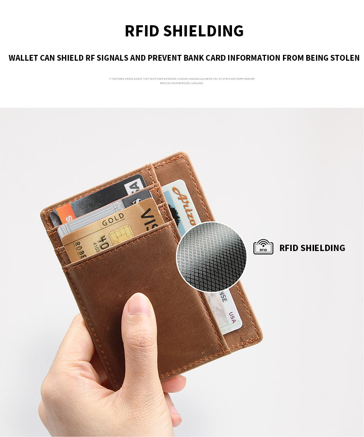 Custom Logo Men's Genuine Leather RFID Front Pocket Wallet for Ultra Slim Card Holder