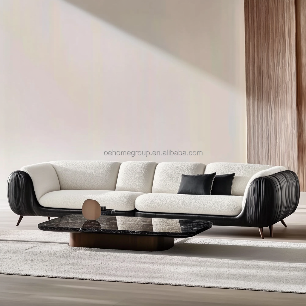 Modern Sofa Set 3-Seat Soft Bay Living Room Sitting Couch Boucle Fabric White Furniture Filling Material FOAM
