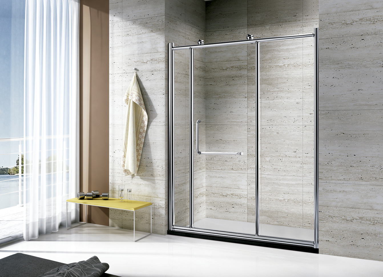 Stainless Bathroom Shower Enclosure Acrylic Base With Sliding Door