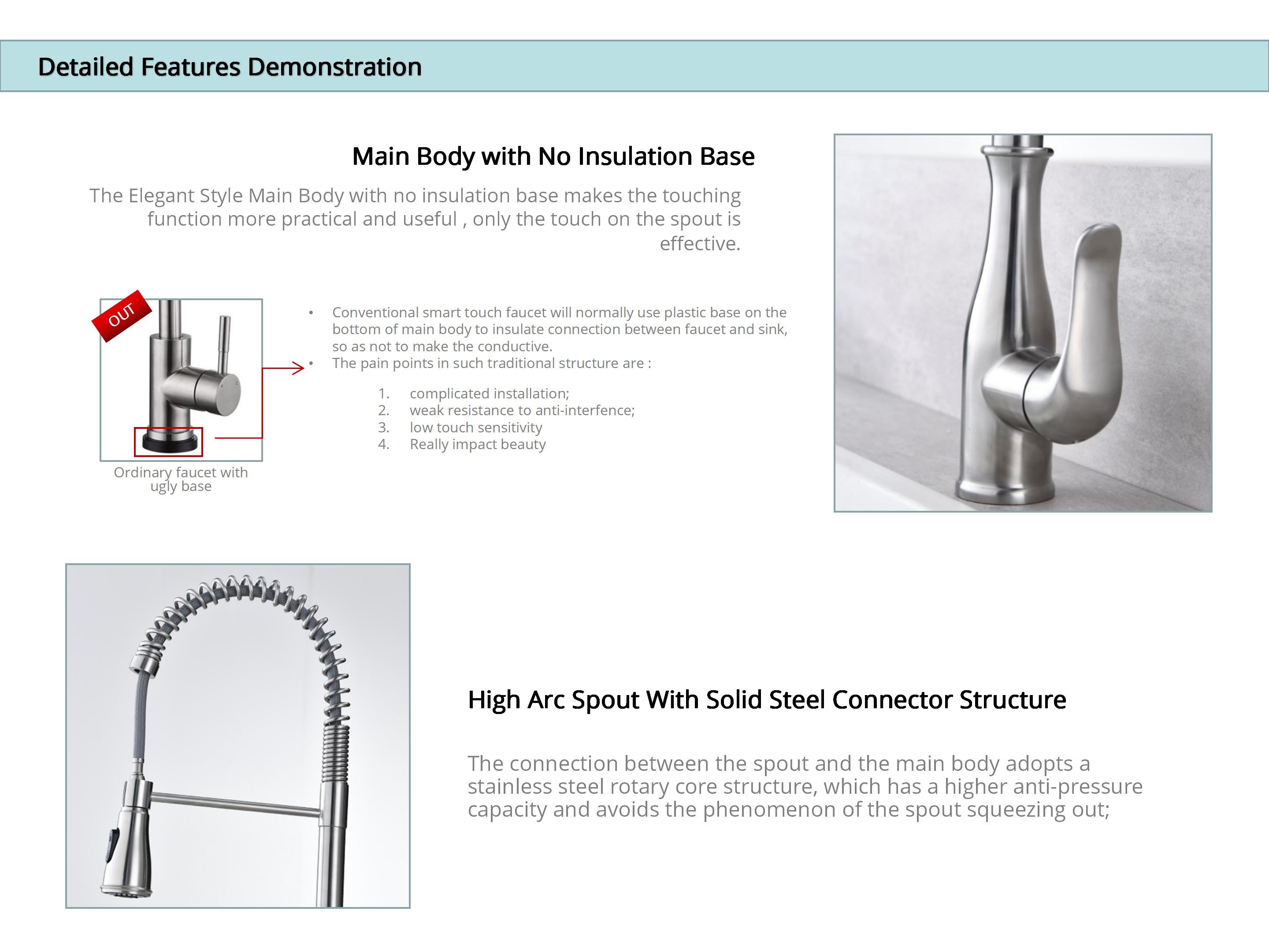 Coil Spring Touch Sensor Kitchen Faucet Sus304 Dual Mode Function Sprayer Taps
