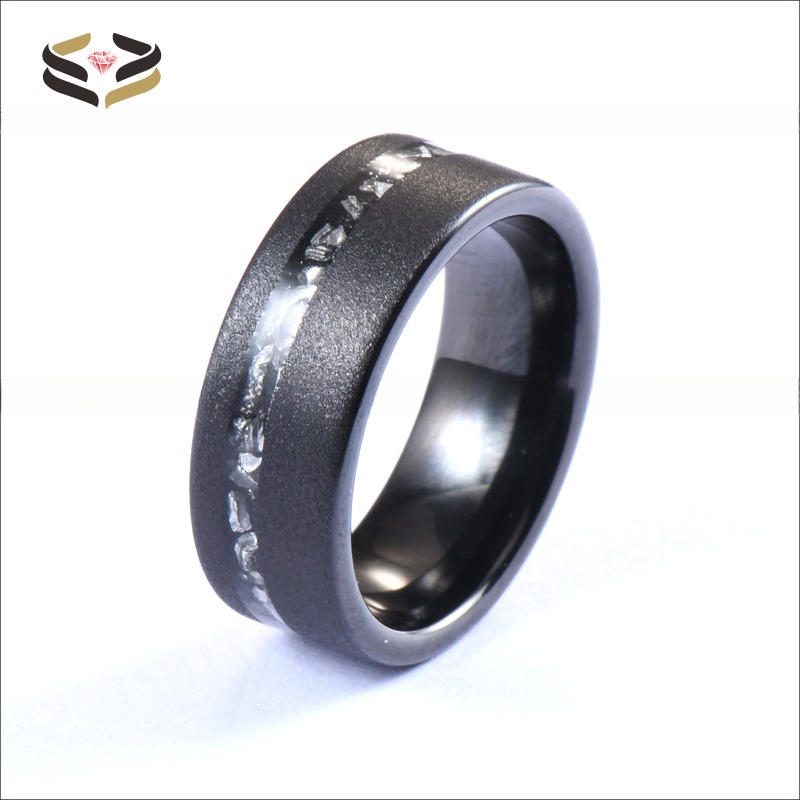 Wedding Tungsten Promise Ring Crushed Meteorite Black Plated Sandblasted 8mm