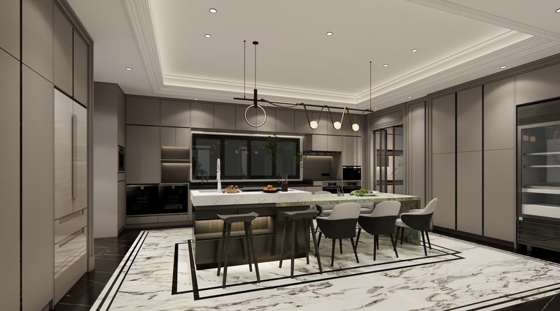 Fadior U-Shaped Luxury Stainless Steel Kitchen With Striking Island