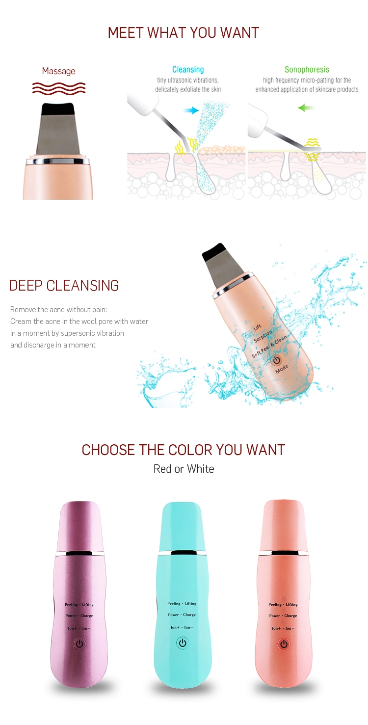 2.4MHZ Blackhead Remover Ultrasonic Skin Scrubber 500mAh Ultrasonic Ion Cleaner