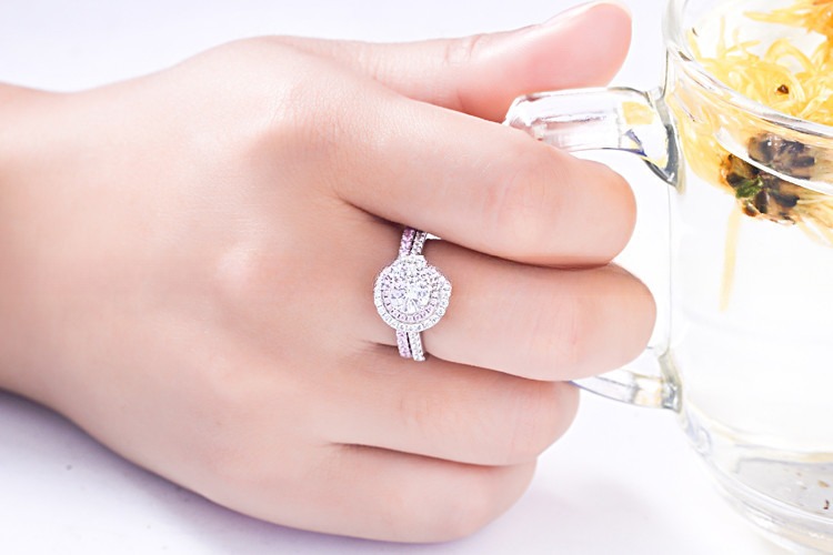 925 Sterling Silver Bridal Ring Sets Round Cut CZ Engagement Wedding Rings For Her