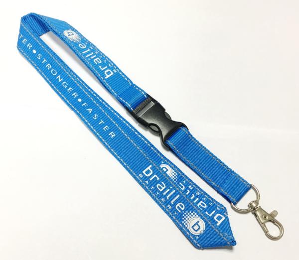 Polyester Blue Reflective Personalised Lanyards White Logo Safety Buckle Metal