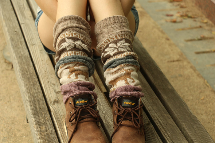 women deer snowflake jacquard knit boot socks wood feel casual wool acrylic, socks, warmer