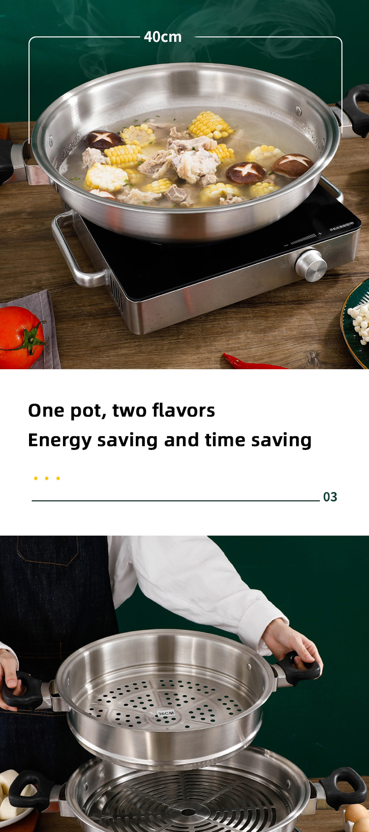 3 Layer Stackable Steamer Pot 304 Stainless Steel With Lid