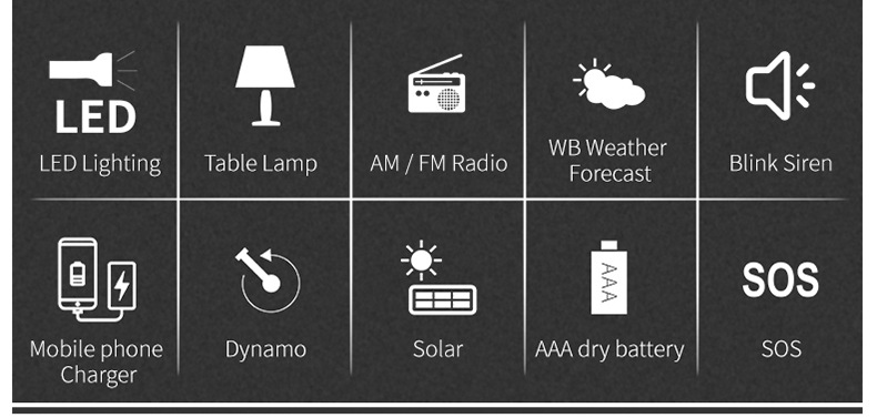 Solar Panel Powered Waterproof Emergency Radio Hand Cranked Multifunctional