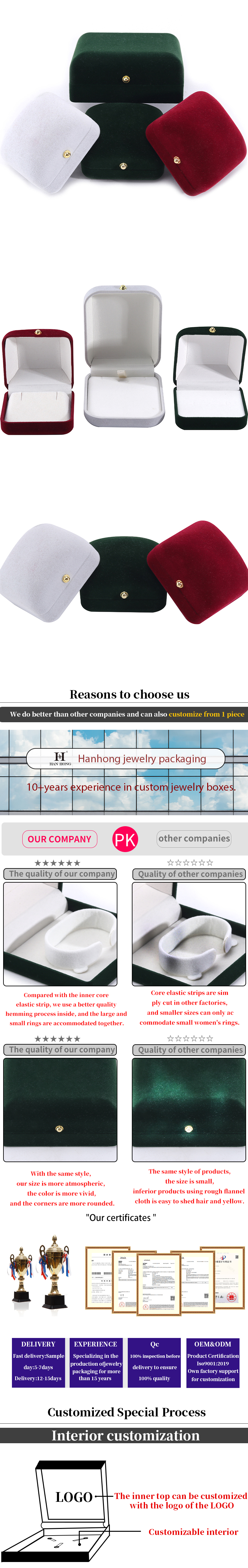 Hanhong Custom Logo Flocked Rectangle Jewelry Package for Bracelet Necklace Earrings
