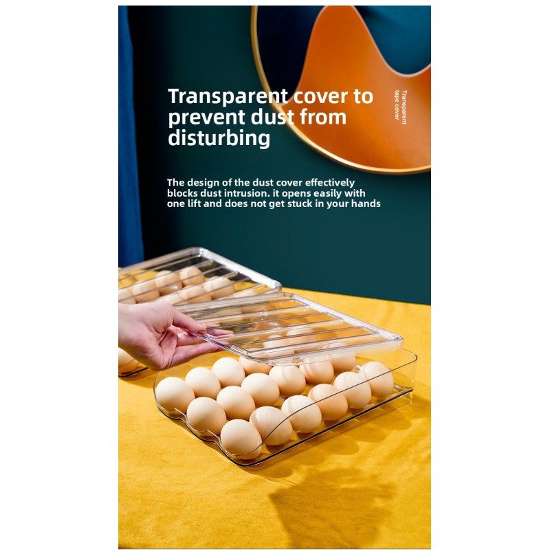 Multi-layer Durable Clear Plastic Rolling Kitchen Organizer Rectangle Egg Storage Box Holder for Refrigerator Auto