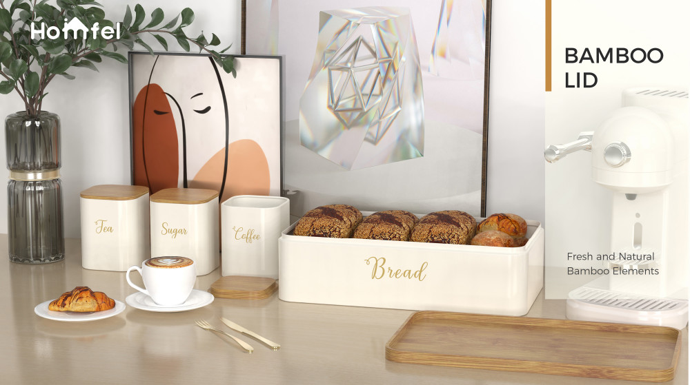 Metal Bread Bin Set Crown Series Kitchen Storage Containers for Bread Tea and Coffee