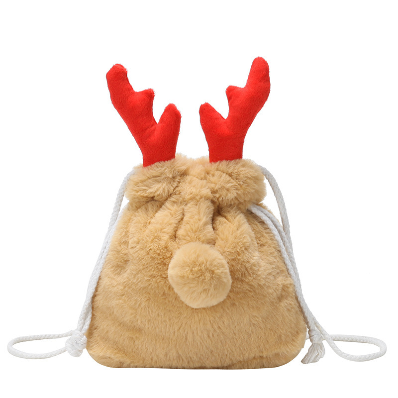 2022 new Luxury Winter Fluffy Reindeer antler handbag cute Plush Christmas Shoulder bag small gift bag for kids