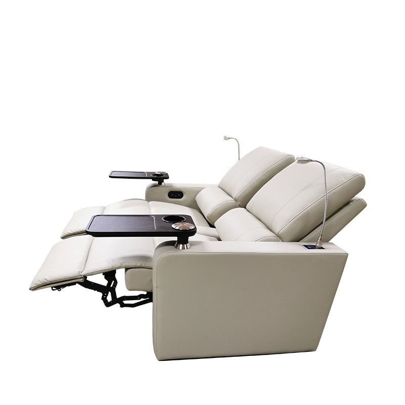Beige Real Leather Electric Powered Recliner Cinema Chair