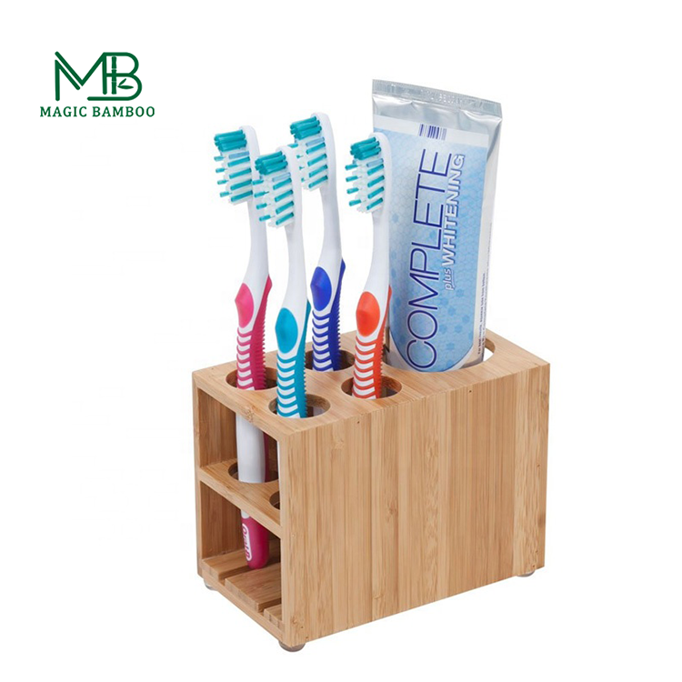 Organic Sustainable Bamboo Toothbrush Holder Toothpaste Stand For Bathroom Vanity Storage
