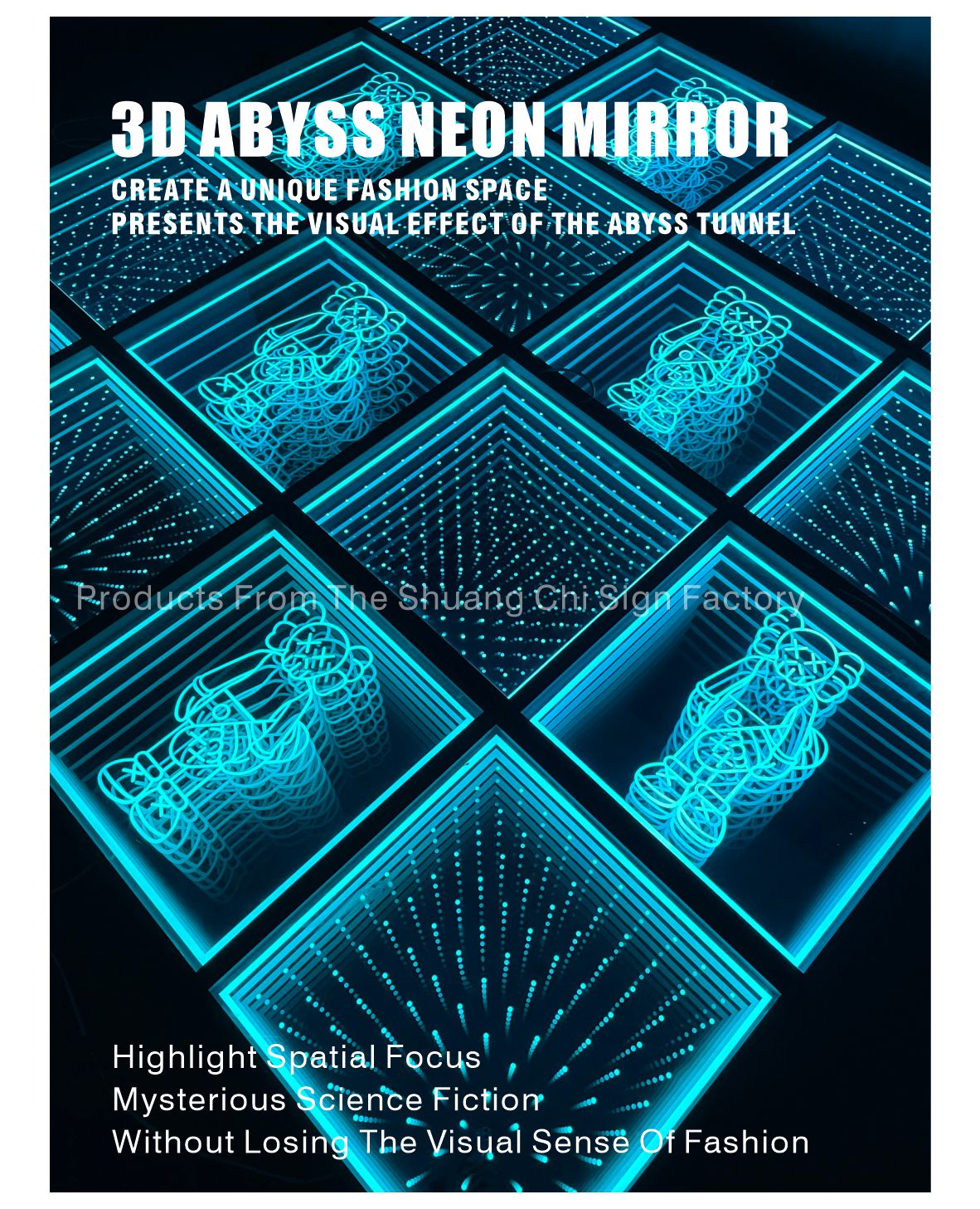 Outdoor 3D LED Light Up Floor Abyss Mirror Neon Abyssal Magic Mirror Size Customized