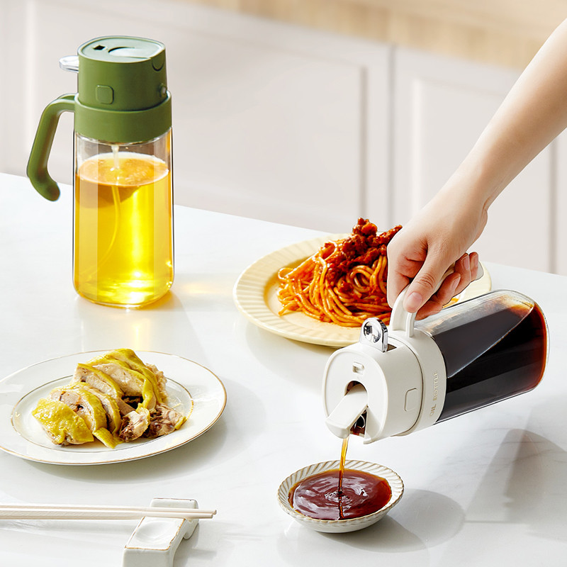 2 In 1 Olive Oil Dispenser Bottle 550ml 19OZ Food-Grade Glass Oil Sprayer for Cooking