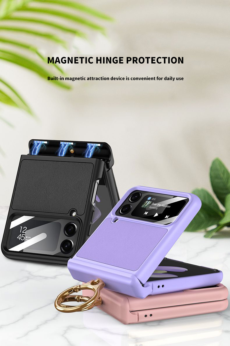 Ultra-thin Vegan Skin Magnetic Suction Bracket Flip Case for Samsung Flip 4 2023 5G