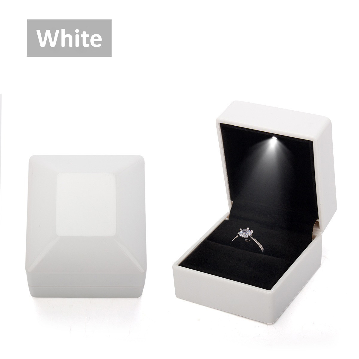 White Piano Finish LED Jewelry Ring Packaging Box Lighted