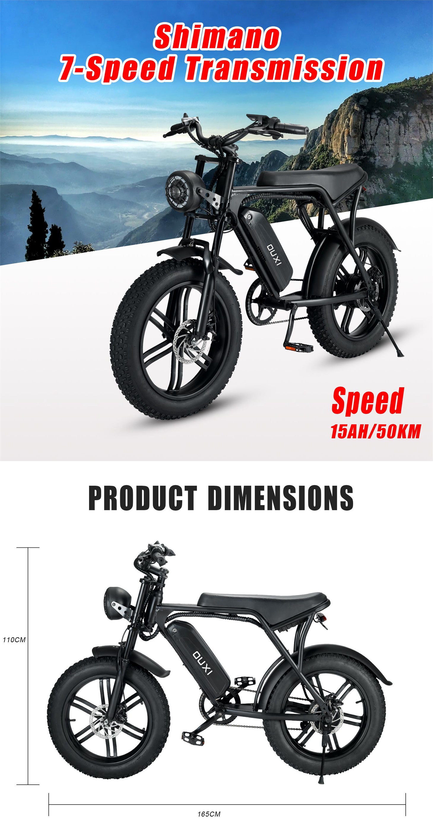 35kg Aluminum Alloy Frame Electric Fat Tire E Bike With Long Range 48v 750W/1000W Motor