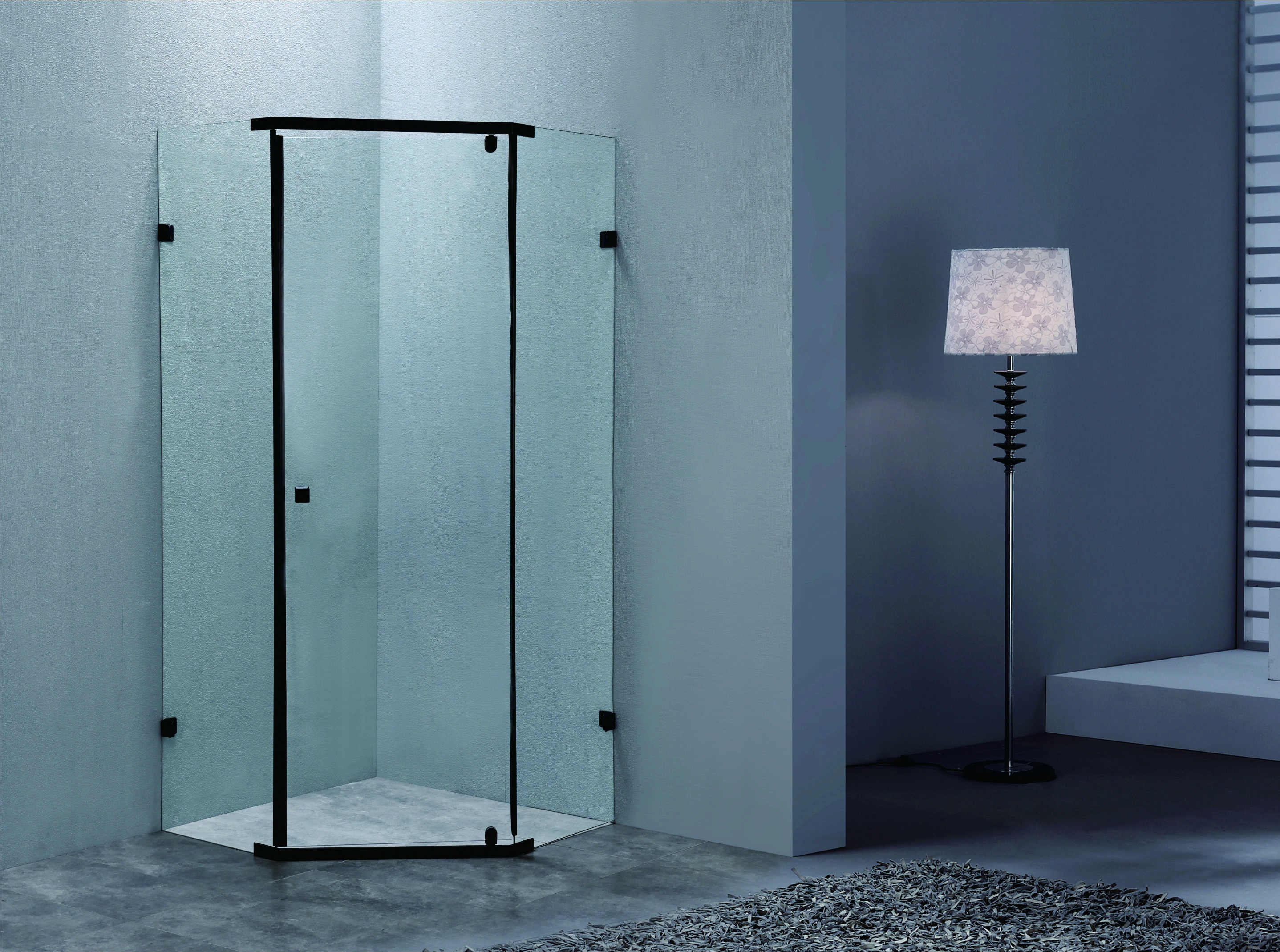 Corner Shower Enclosure With 6mmT Tempered Glass Black SS Handle And Rod