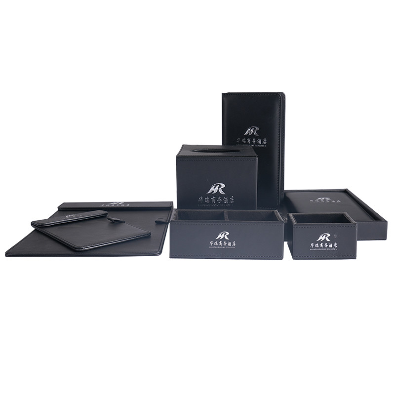 Advanced Beige Leather Hotel Leather Products Finished Leather Bathroom Supplies Set