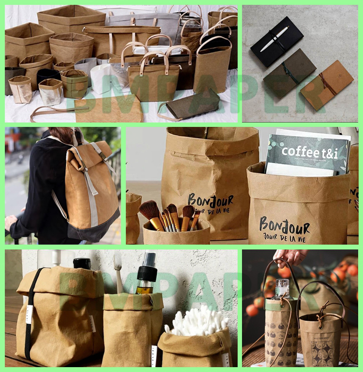 0.35mm 0.55mm Washable Kraft Paper Fabric For Tote Bags Waterproof Sewing