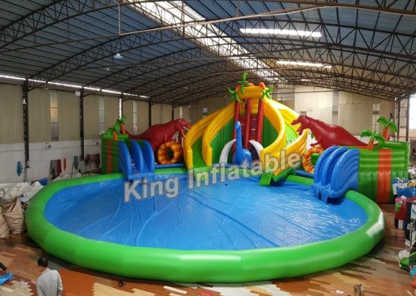 Quality Dinosaur Amusement Park Slide Amazing Inflatable Water Park With Swimming Pool for sale