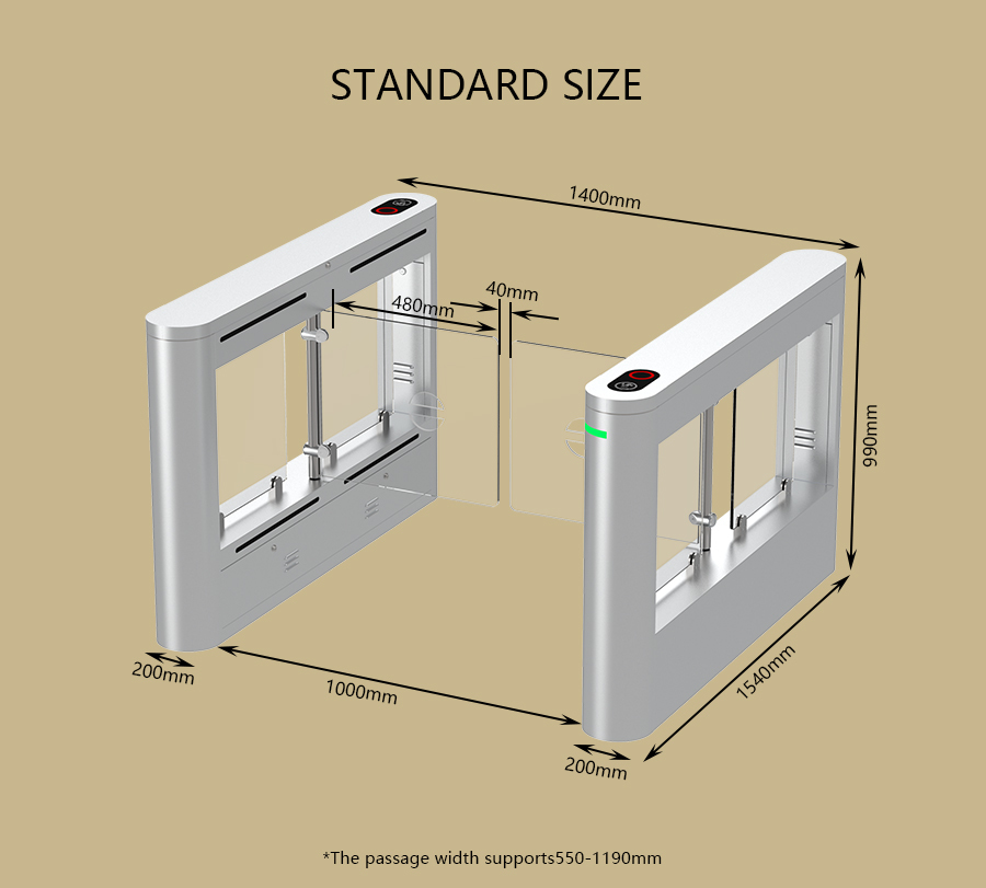HCW Pedestrian Access Control CW406 Swing Barrier Turnstile Gate With SS304 Cabinet