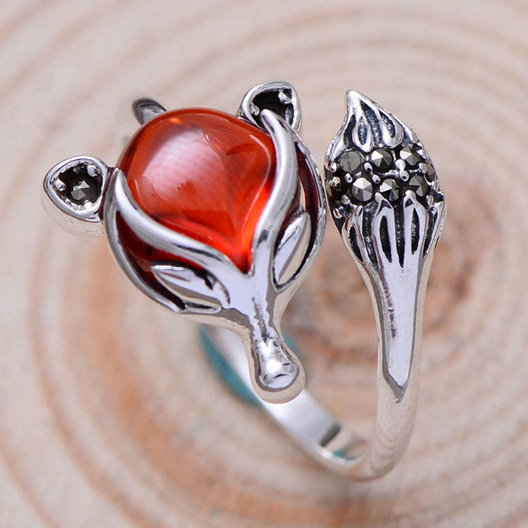 Adjustable Size Animal Style Garnet Retro Thai 925 Silver Ring(056625)