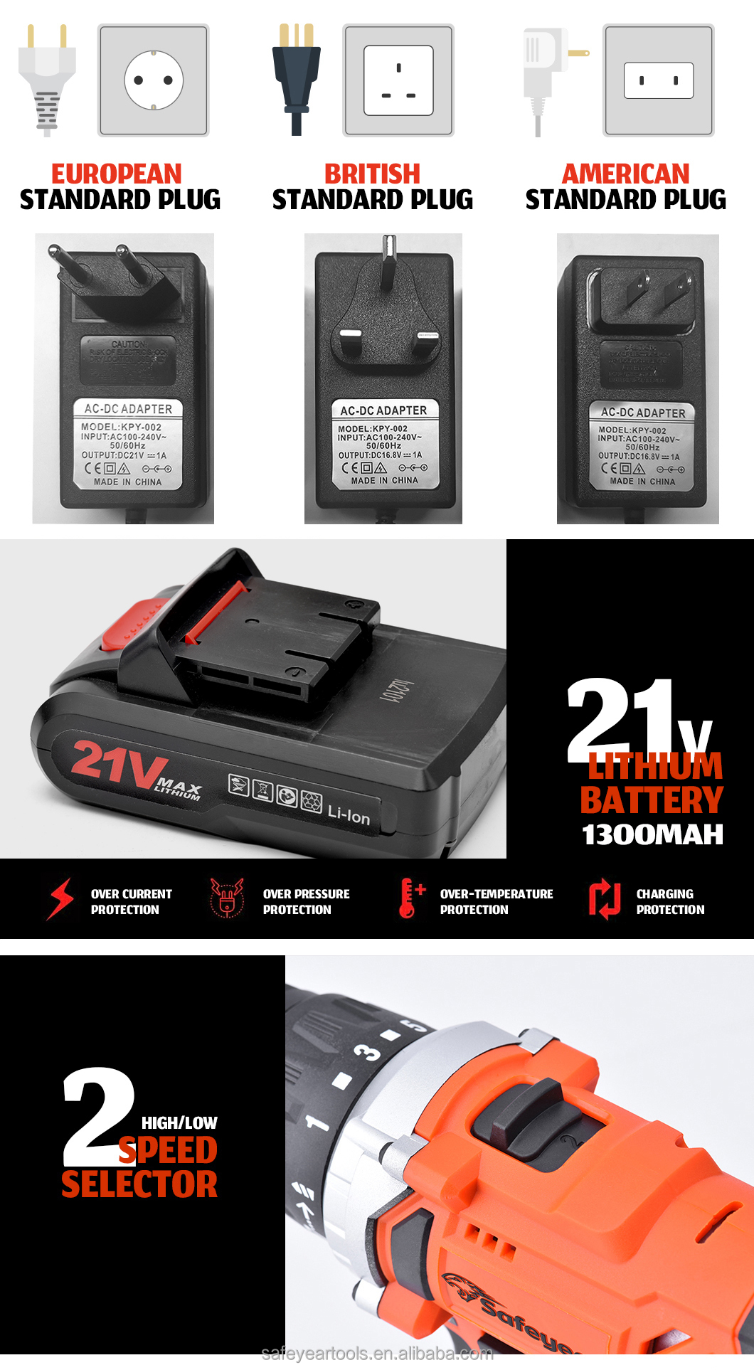 21Volt Cordless Power Tools Combo Kits 41PCS Lithium Ion Battery Operated Drill Machine