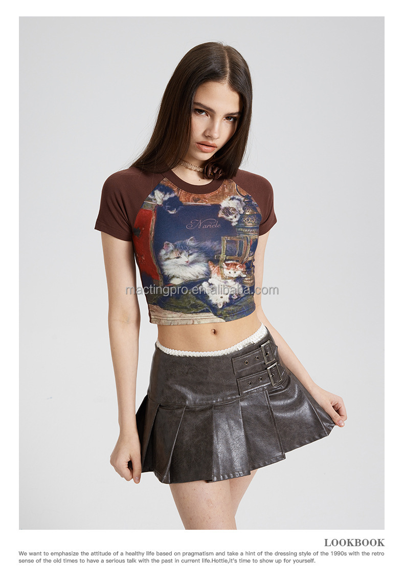 2024 Summer O Neck Tight Slim Fit Cotton Cropped T shirt Short Sleeve Y2k Crop Top Baby Tees Knitted