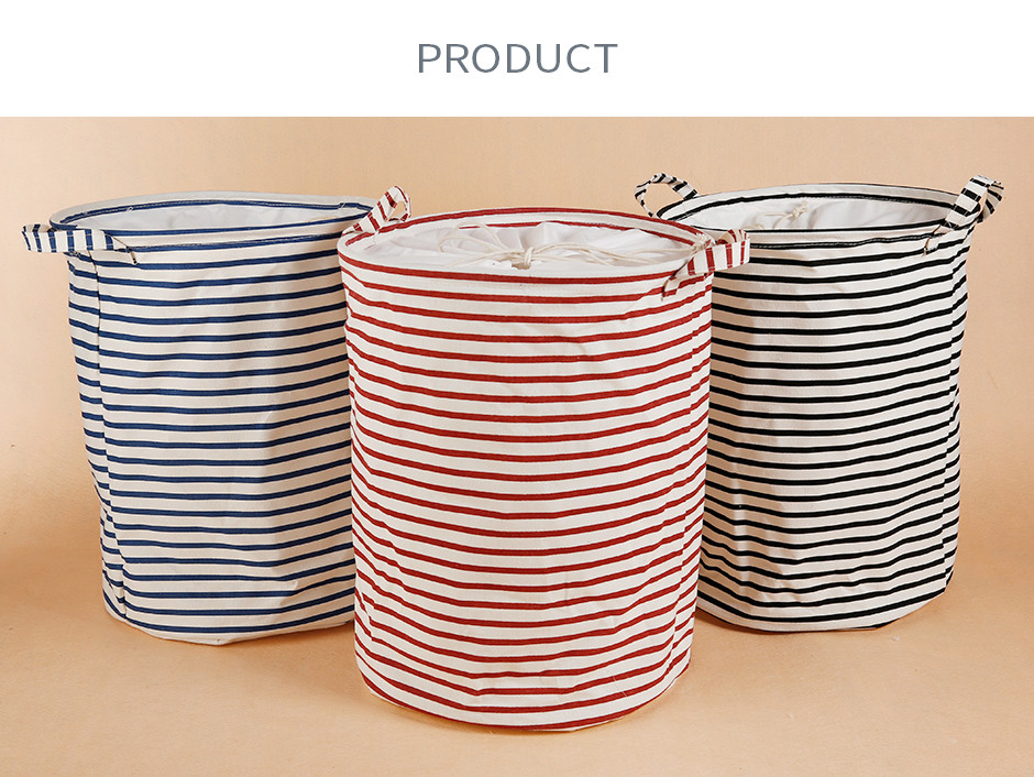 Puting portable Laundry basket storage bag box bathroom hamper bin customized colors stripe Green blue Cotton Linen