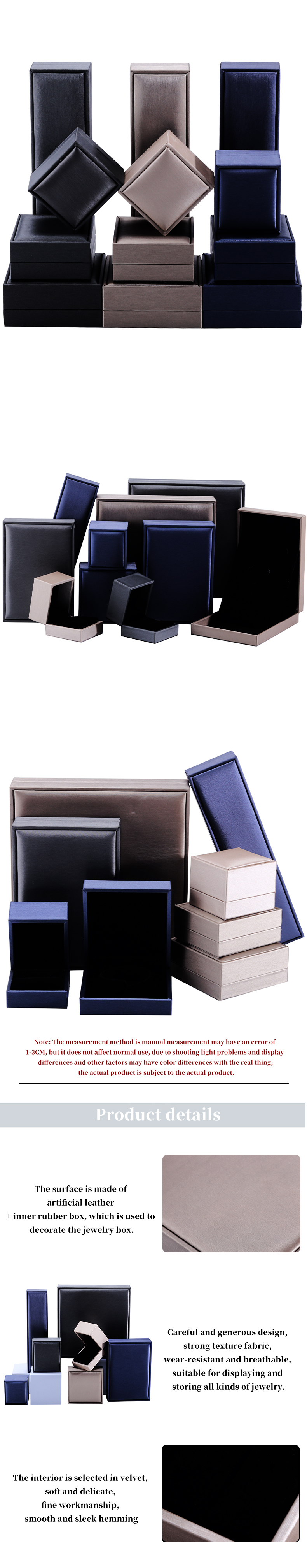 Thick Sponge Rectangle Style Luxury Packaging Velvet Jewelry Box for Necklace and Ring