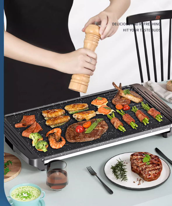 56*25cm Electric Cooking Pan for Kitchen BBQ Barbecue Non-stick and Scratch-resistant