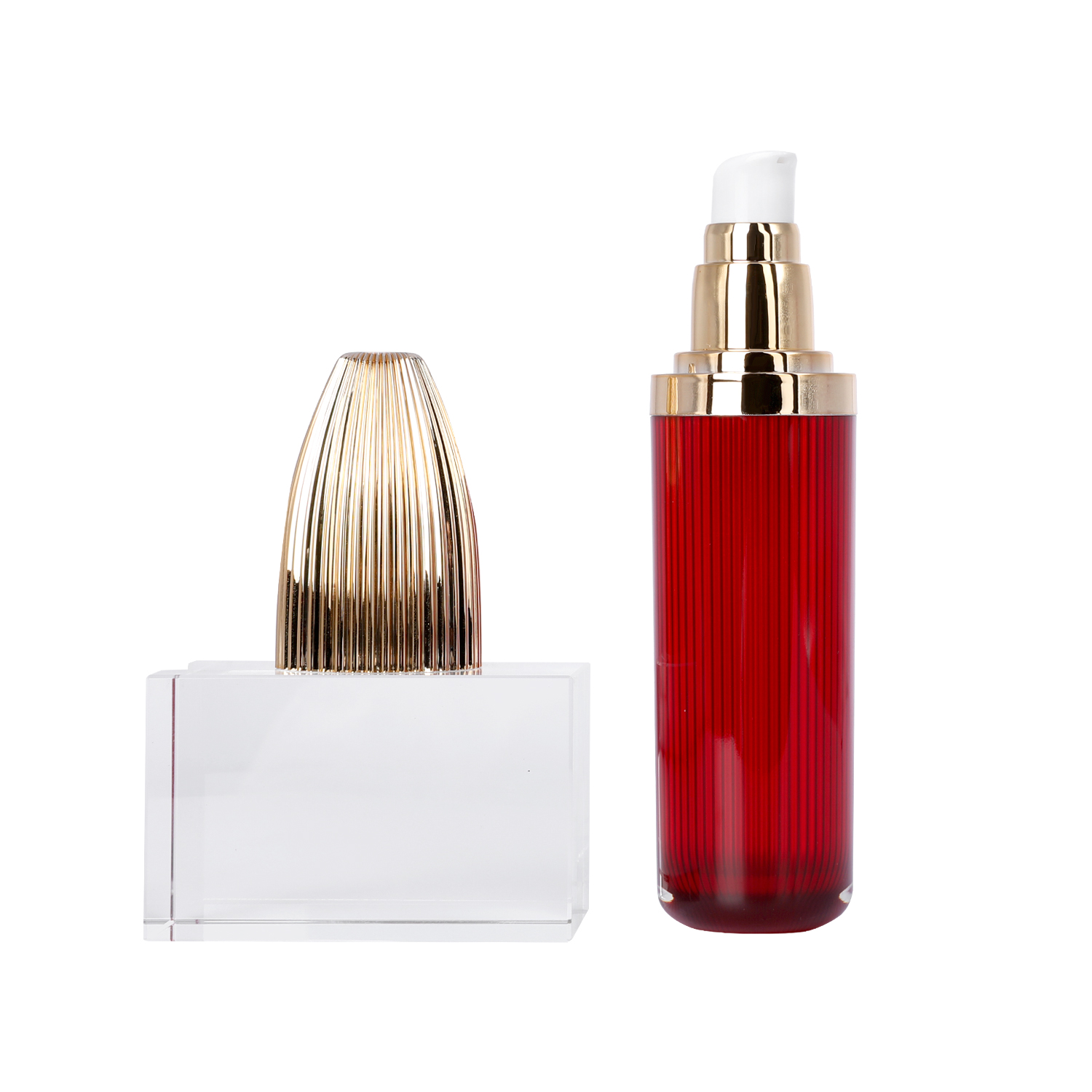 Translucent Stripe Design Plastic Acrylic Lotion Pump Bottle and Cream Jar for Logo Acceptable Skincare Cosmetic Packaging