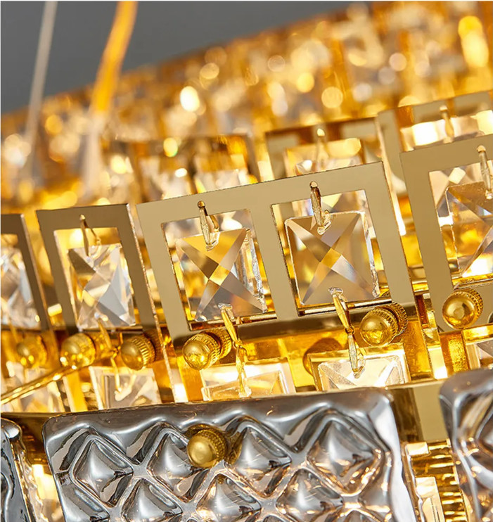 Metal Plated Gold And Crystal Smoked Glass Crystal Entryway Chandelier CE ROHS