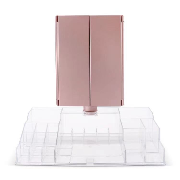 Touchscreen LED Trifold Vanity Mirror 10x Lighted Folding Travel Mirror