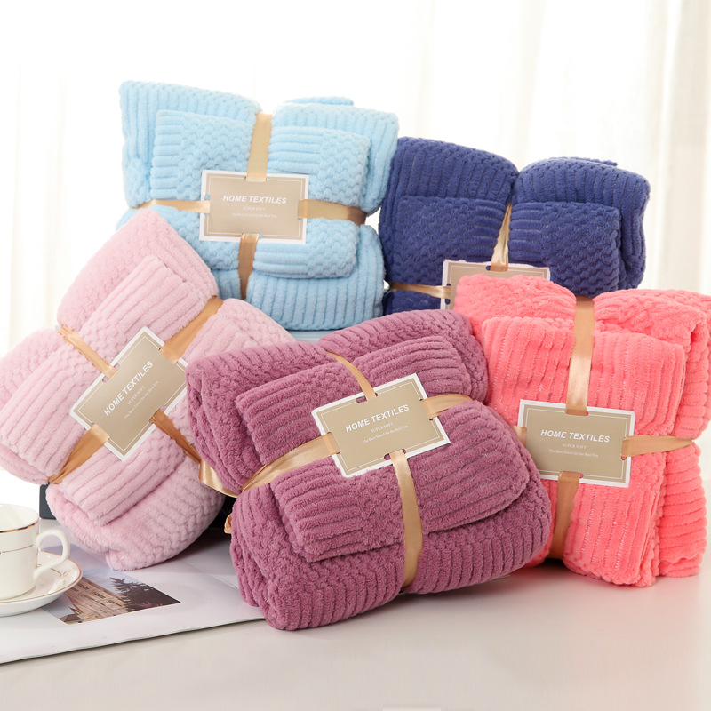 Thickened Microfiber Coral Fleece Bath Towel Set 2 in 1 for Square 250GSM Face Towel