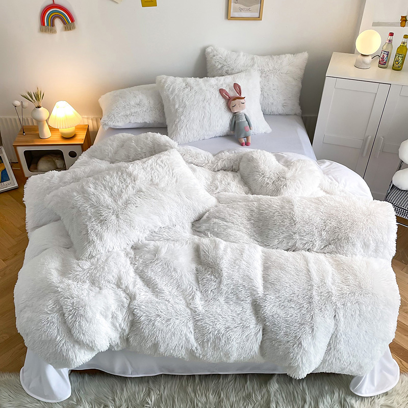 European and American Style Solid Color Thickened Warm Mink Velvet Duvet Bedding Set