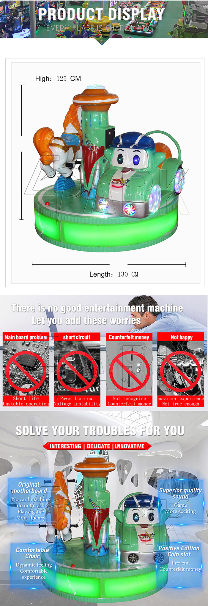 Kids Amusement Revolving Carousel Kiddie Rides Coin Operated Rotating Games Two Players
